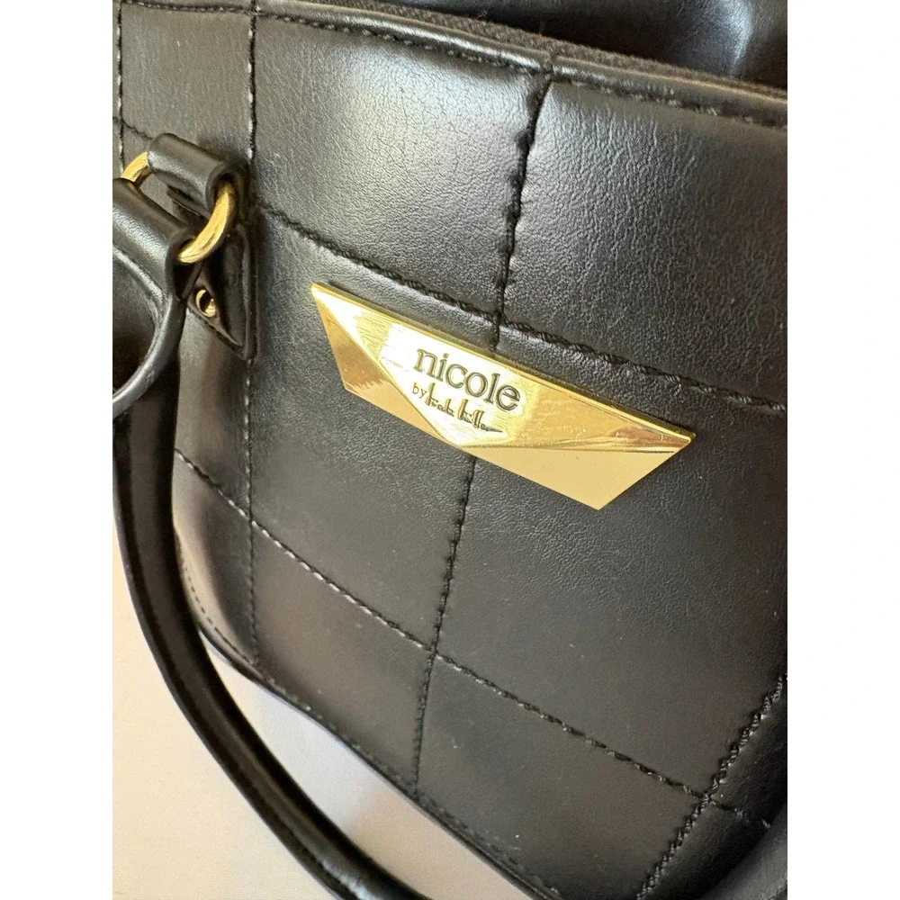 Nicole by Nicole Miller New York Black Quilted Satchel Crossbody Bag Minimalist